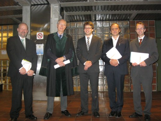The candidate, the "jury", 
and the leader of the defense: From left to right: Ole Swang, Leif Sæthre, Luigi Cavallo, and Knut J. Børve.